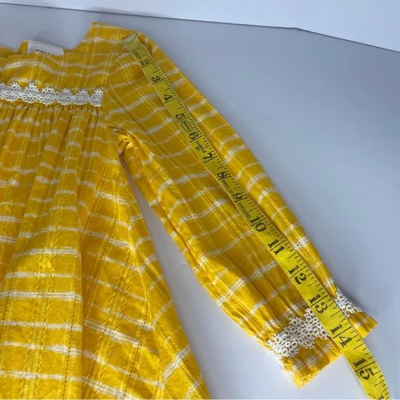 Falls Creek Kids Yellow Plaid Dress White Lace Peasant Cotton Dress size 3T - Picture 11 of 12